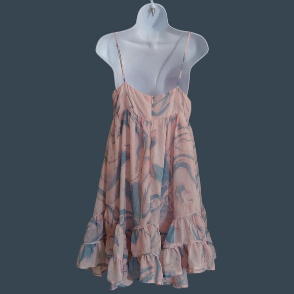 Storia Watercolor Feminine Girly Babydoll Ruffle Tiered Soft Girl Mini Dress L - Picture 3 of 14